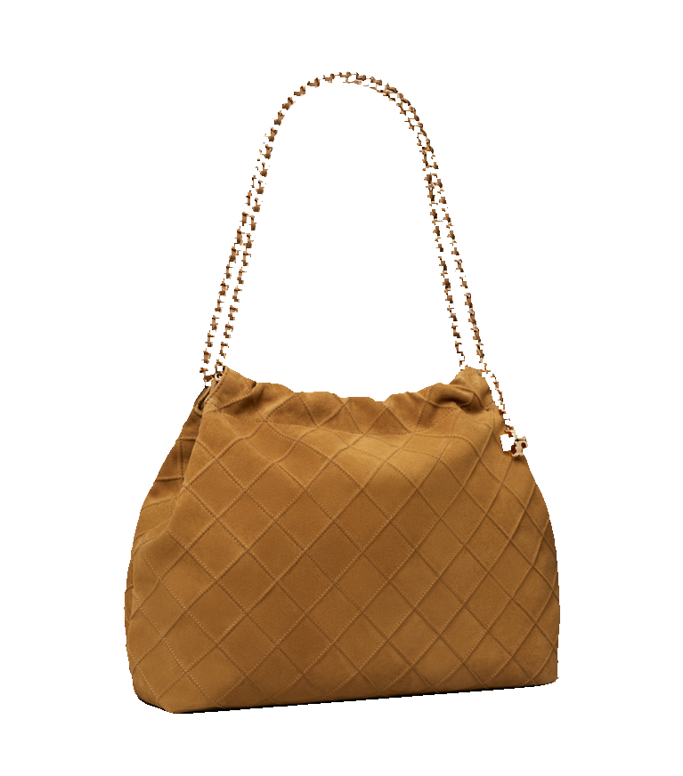 Tory Burch Fleming Soft Suede Hobo Bag in Chicory Brown
